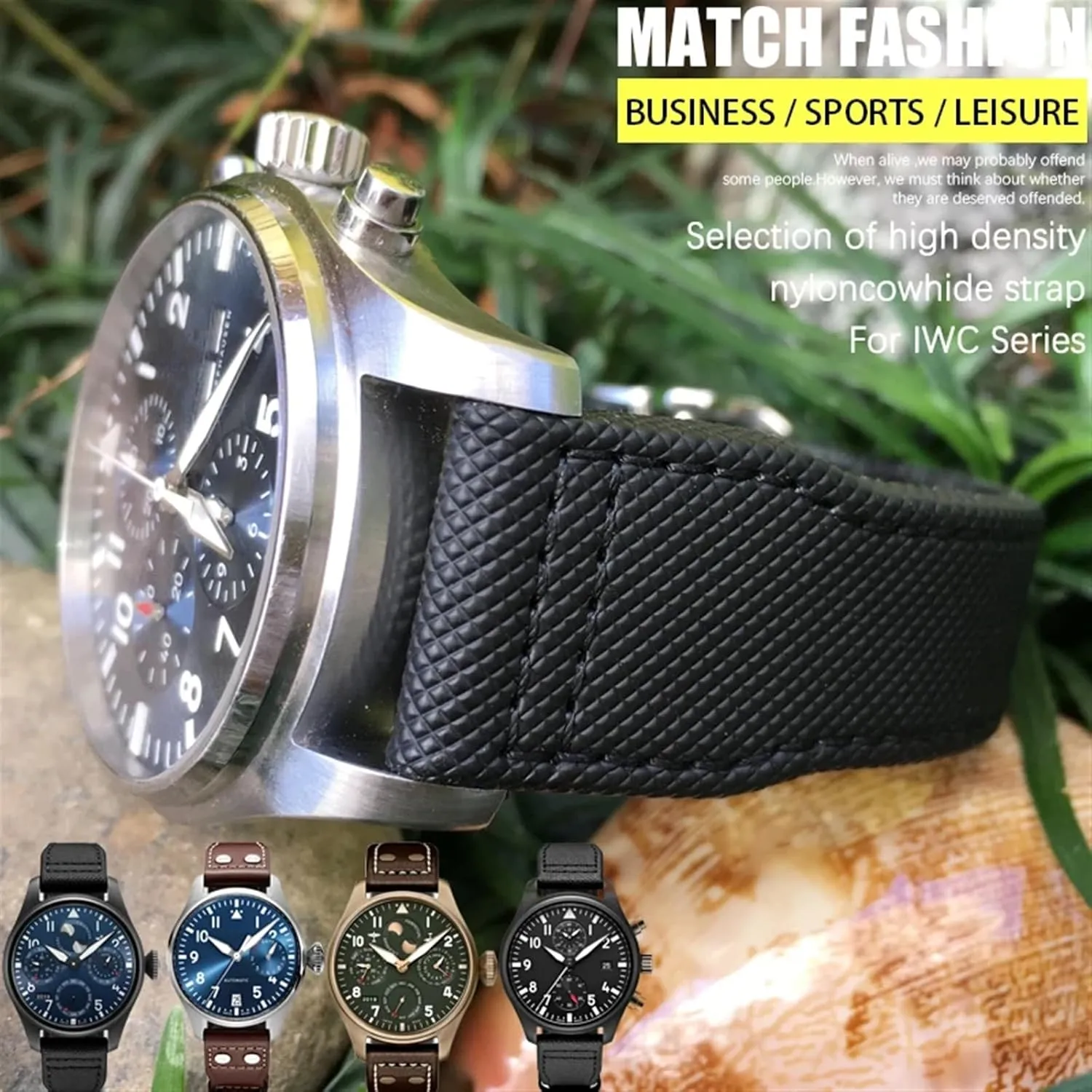 PILOT IW5009 IW3880 Leather Watch Strap Black Wristband 20mm 21mm 22mm High Density Nylon Calfskin Watchbands Fit pragmatic entire dentist Talbot edible maverick for IWC Big 