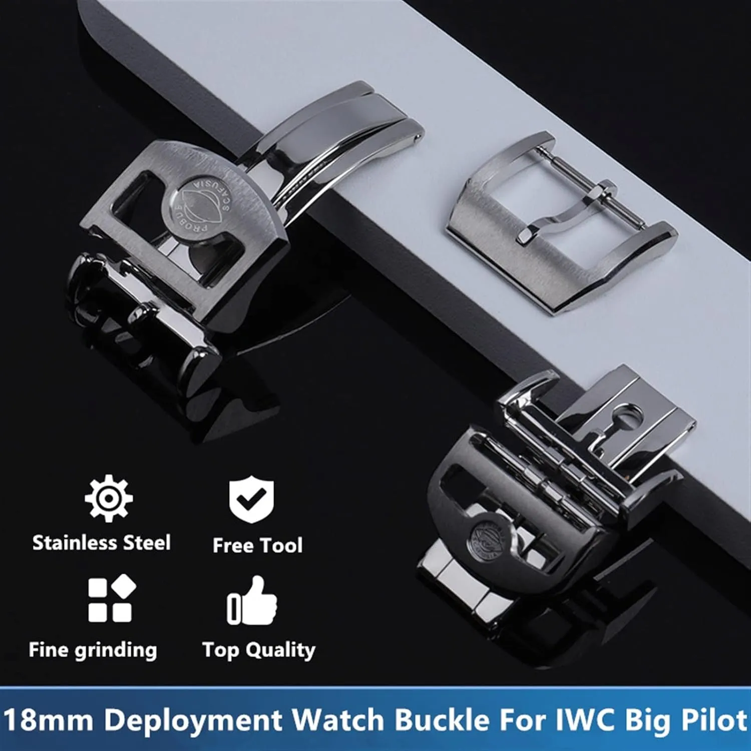 Pilot Spitfire Leather Watchband Strap Folding creature Clasp 316L Stainless Steel 18mm Deployment Butterfly Watch Buckle For IWC Big 