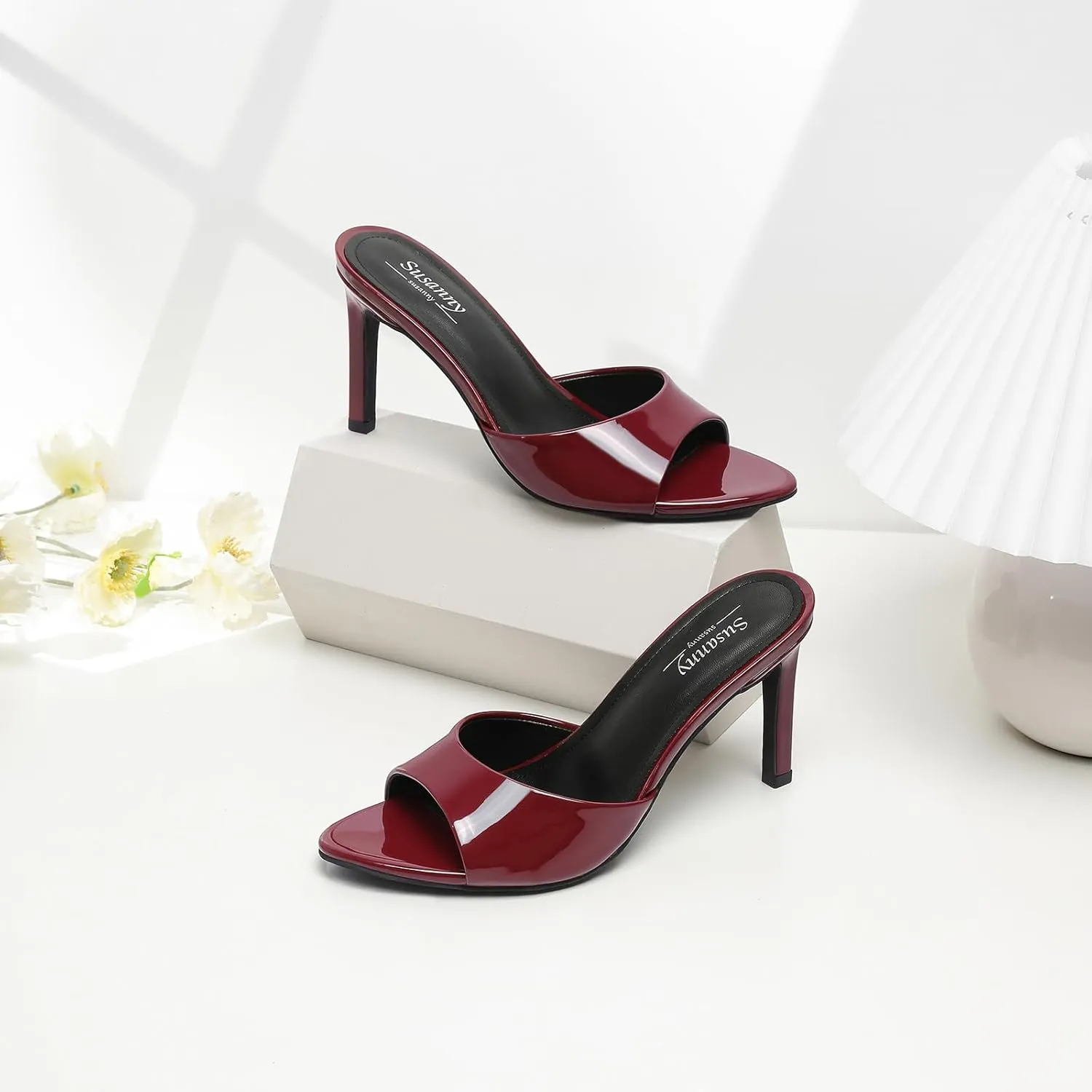 Pointed Open Toe Sandals Sexy Slip on Heeled Summer Casual Wedding sumptuous brilliance absorb patron Guinea Prom Party Comfortable Dressy Shoes Susanny Women's Sandals Heels Mule High Heels 