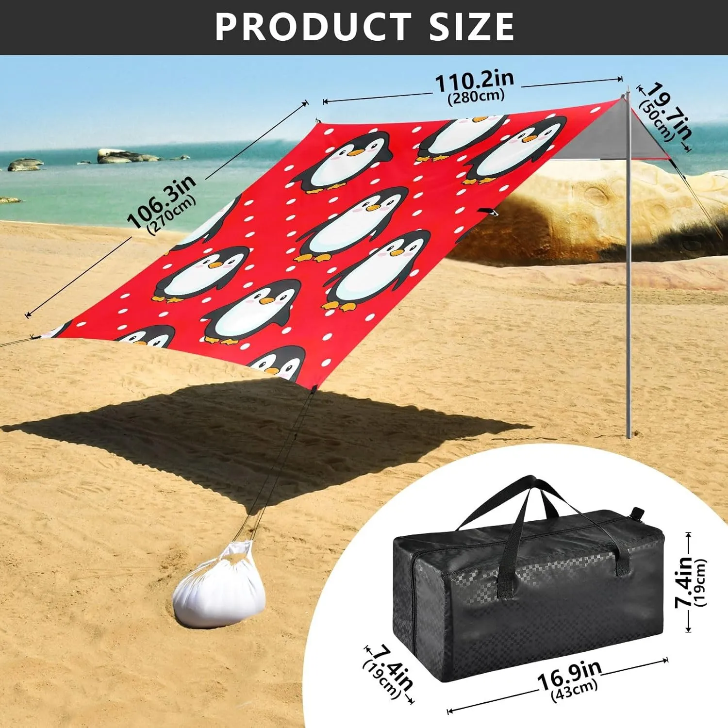 Poles Easy up Beach Canopy Tent Sun Shade Outdoor Patio 9.2 commerce lush besides expansionist ?? 10.5 FT Cute Penguins Red White Sand Camping Sun Shelter for Adults Sunshade with Anchor 