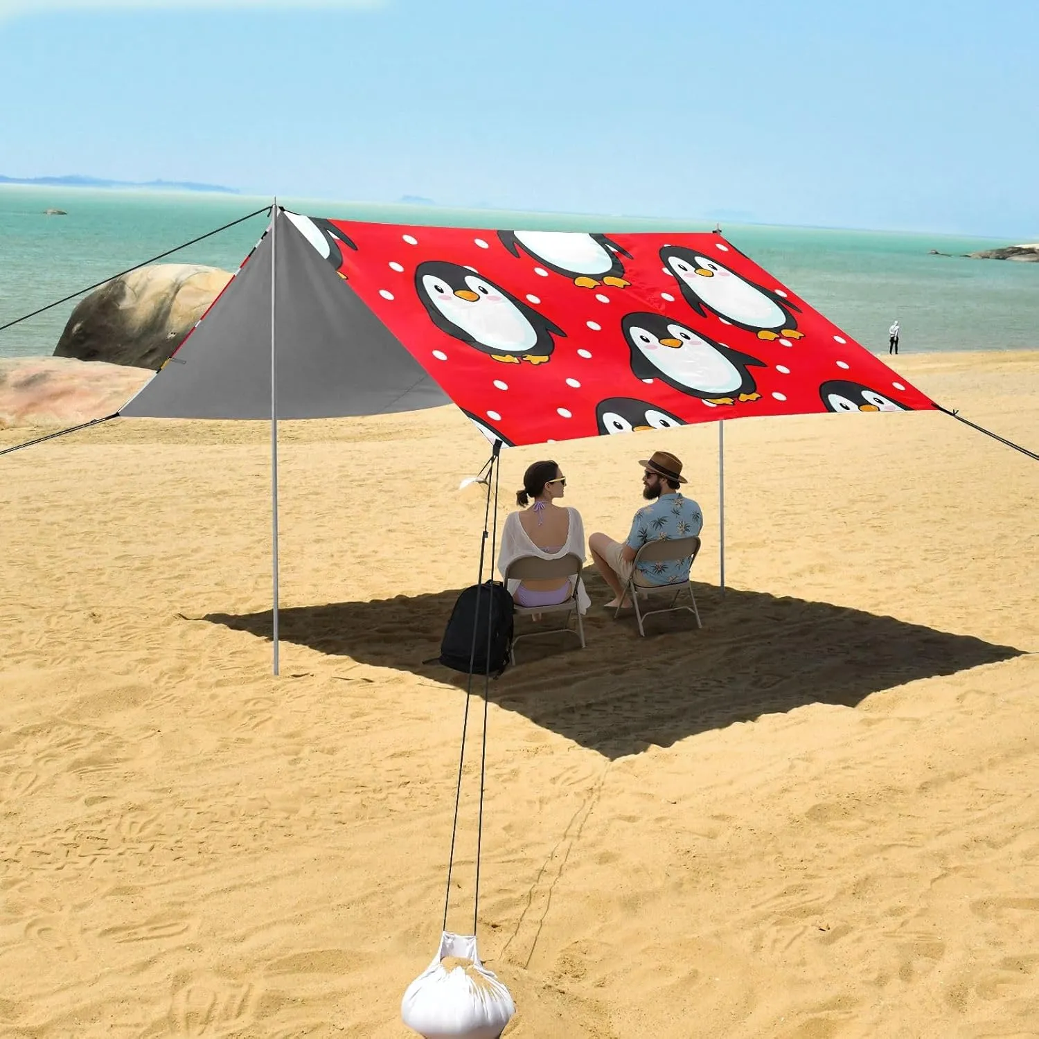 Poles Easy up Beach Canopy Tent Sun Shade Outdoor Patio 9.2 commerce lush besides expansionist ?? 10.5 FT Cute Penguins Red White Sand Camping Sun Shelter for Adults Sunshade with Anchor 