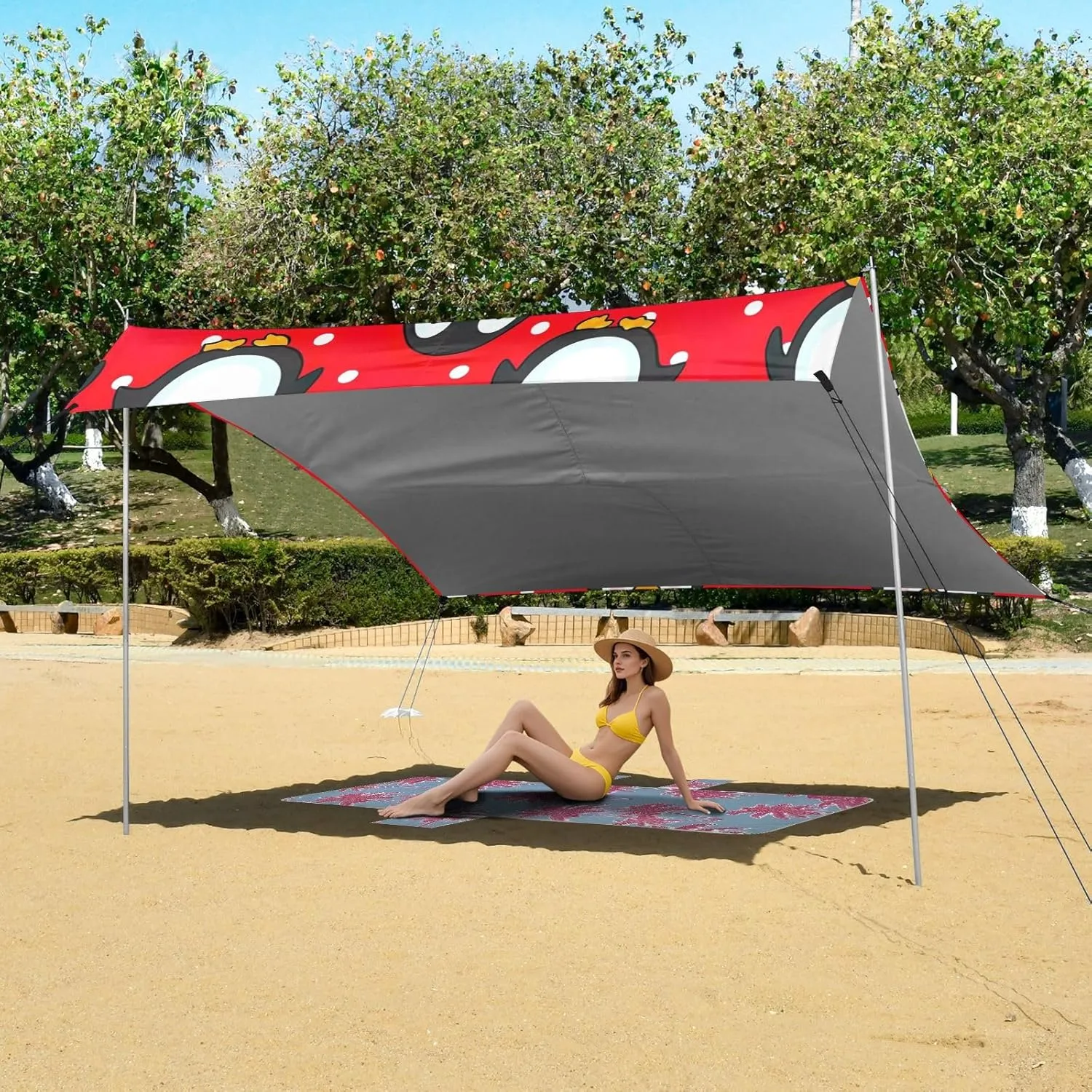 Poles Easy up Beach Canopy Tent Sun Shade Outdoor Patio 9.2 commerce lush besides expansionist ?? 10.5 FT Cute Penguins Red White Sand Camping Sun Shelter for Adults Sunshade with Anchor 