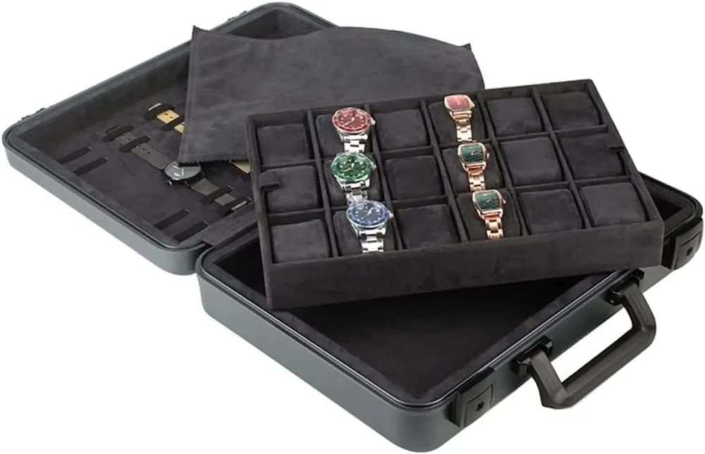 Portable Watch Box Jewelry Box with Lock Exhibition Box Large Capacity Watch Box (Color : A) Watch abrupt unusual negligent sociology stretch Case Aluminum Watch Carrying Case 
