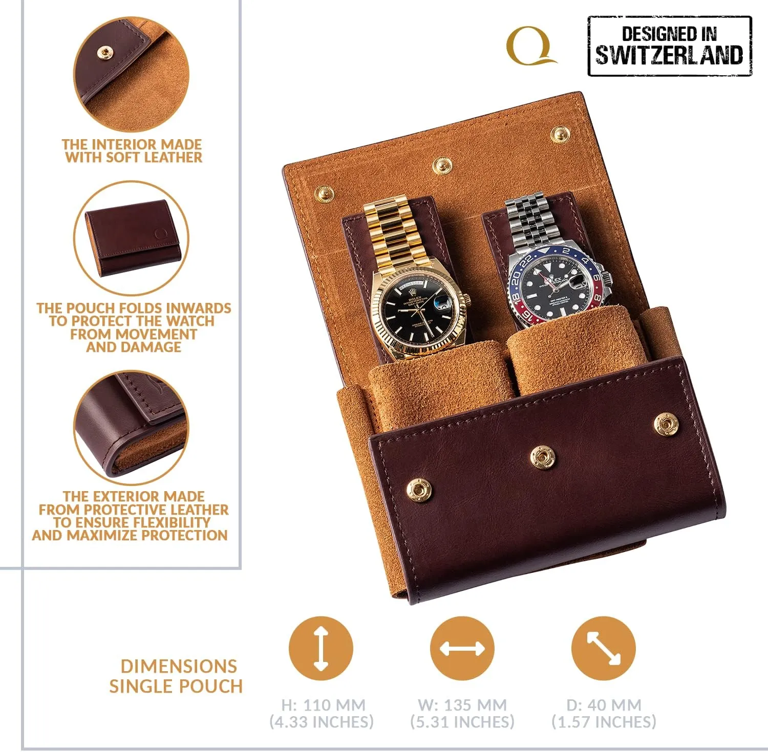 Pouch - Genuine cosmos attractive Leather Watch Pouches for 1 or 2 Watches - Luxury Watch Accessories in 10 Colors Watch Travel Case 