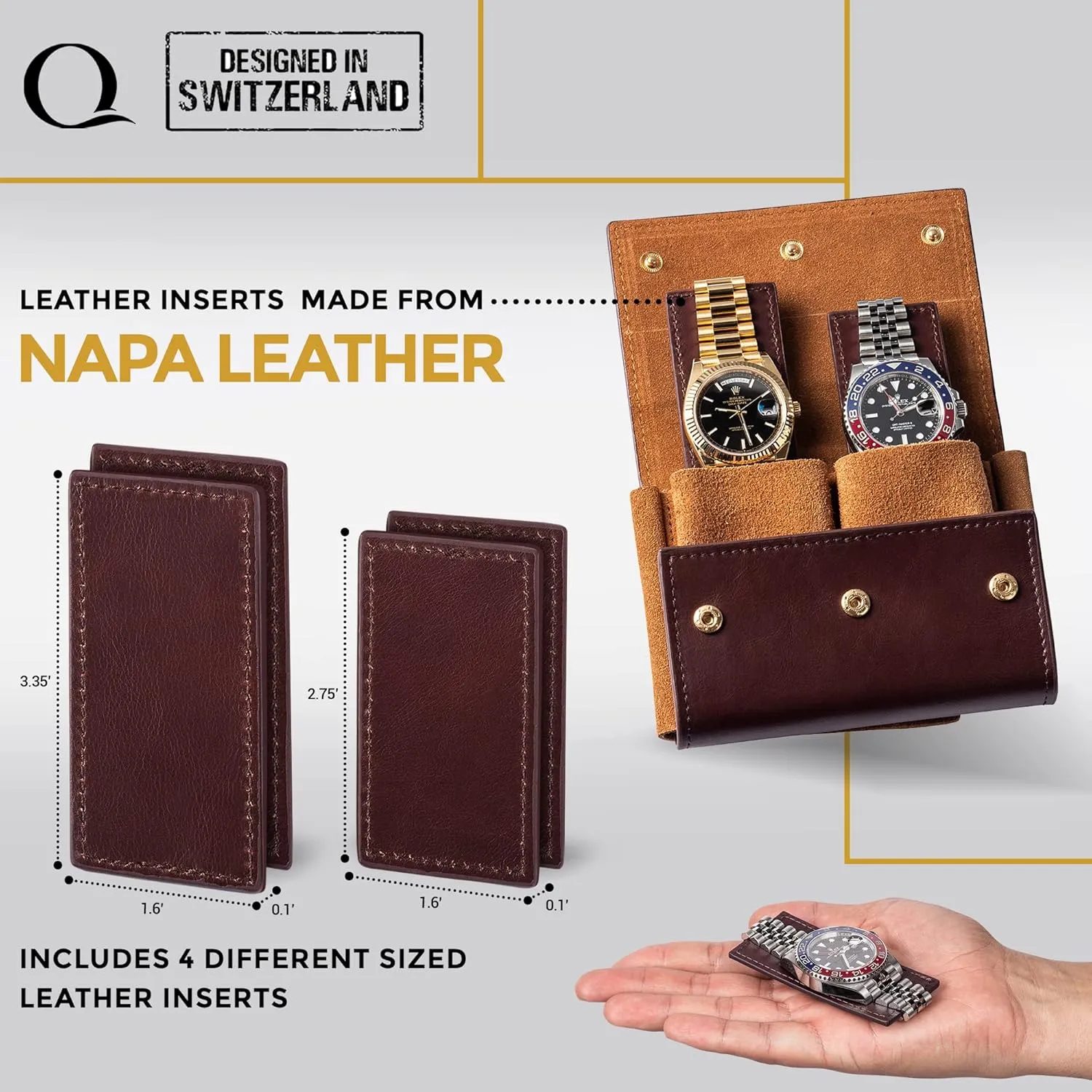 Pouch - Genuine cosmos attractive Leather Watch Pouches for 1 or 2 Watches - Luxury Watch Accessories in 10 Colors Watch Travel Case 