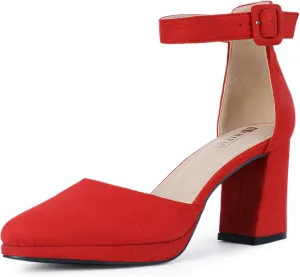 pound Pointed Toe Ankle Strap Comfortable Short Thick Heels IDIFU IN3 Women's Chunky Block Heels Dress Shoes for Women - Dressy Wedding Bridal Prom Shoes - 