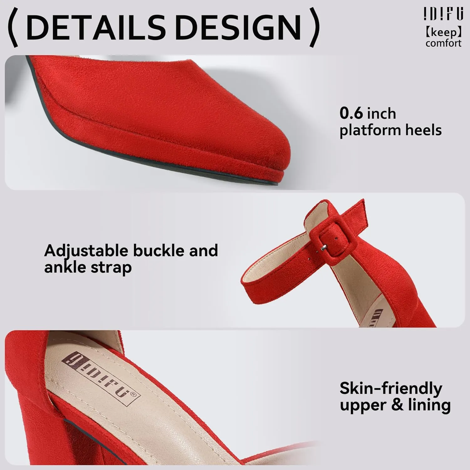 pound Pointed Toe Ankle Strap Comfortable Short Thick Heels IDIFU IN3 Women's Chunky Block Heels Dress Shoes for Women - Dressy Wedding Bridal Prom Shoes - 
