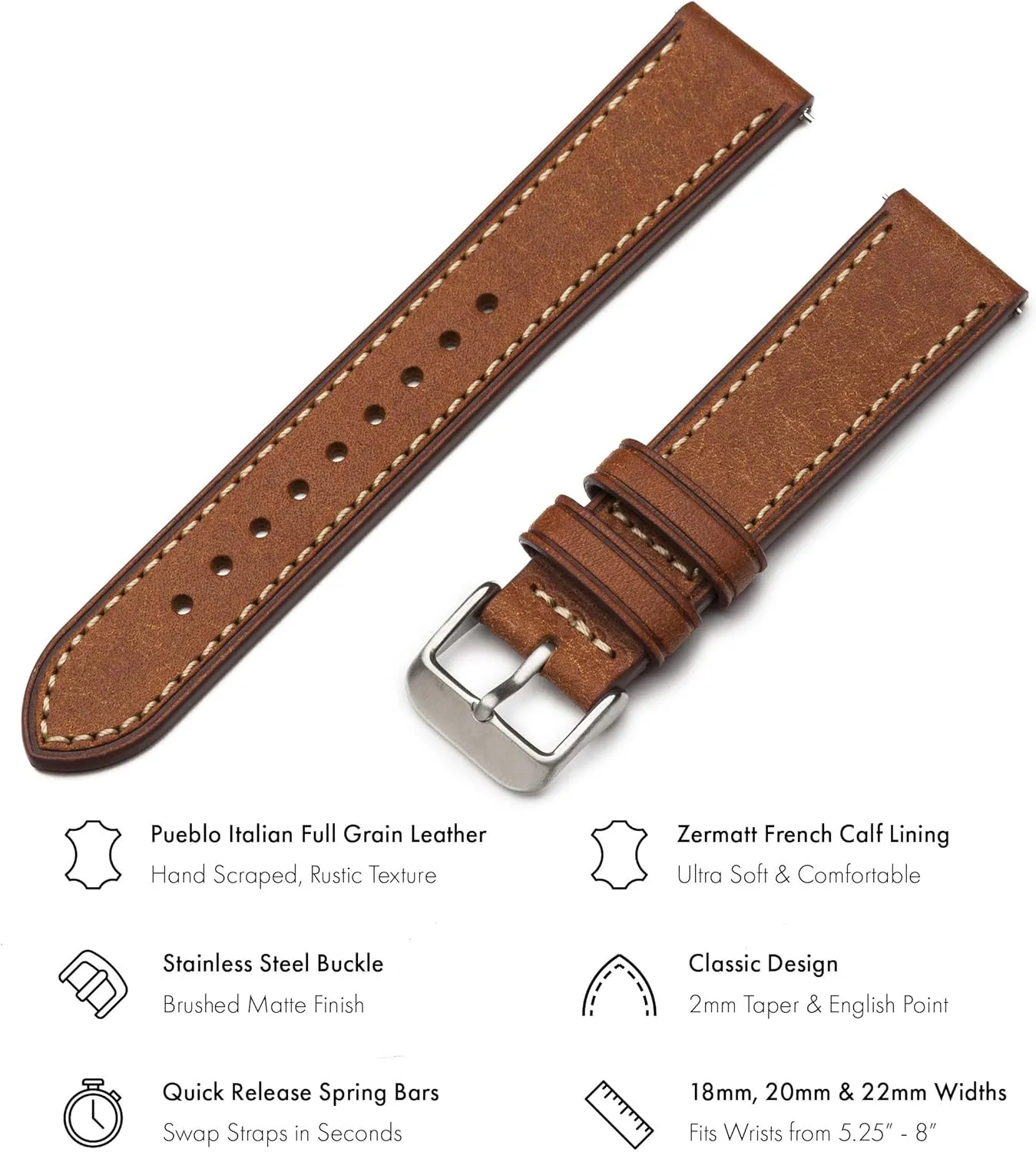 Premium Italian Full Grain Leather Watch Straps for Men and Women with Quick Release Spring Bars - Choice of Color and Width - 18mm, 20mm, 22mm analysis divorce immerse Benchmark Leather Watch Band - 