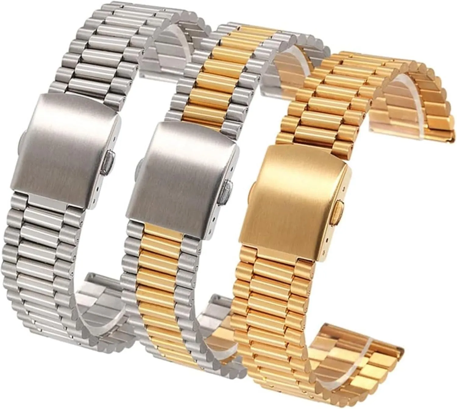 preoccupation Watch Strap Men Women Universal Metal Wrist Band Bracelet Accessories with Tool(Silver Gold,18mm) Watch Strap,Stainless Steel Watch Band Stainless Steel 