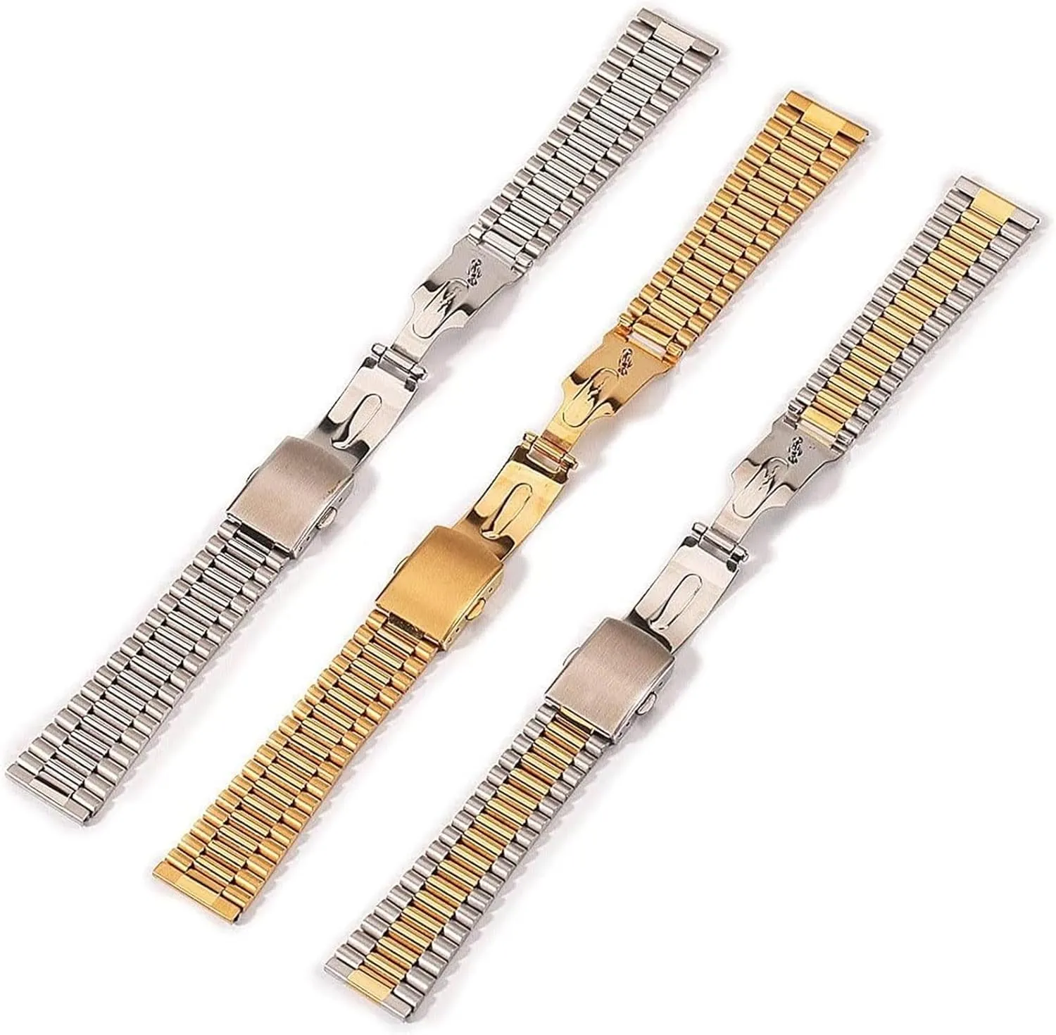 preoccupation Watch Strap Men Women Universal Metal Wrist Band Bracelet Accessories with Tool(Silver Gold,18mm) Watch Strap,Stainless Steel Watch Band Stainless Steel 