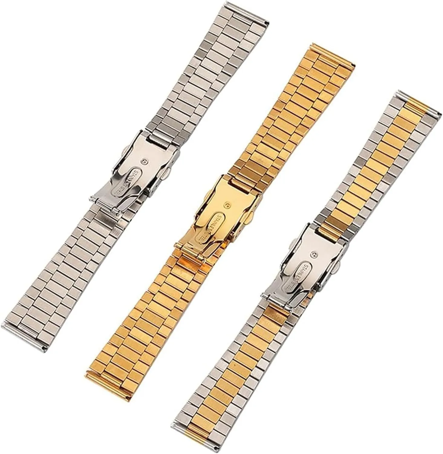 preoccupation Watch Strap Men Women Universal Metal Wrist Band Bracelet Accessories with Tool(Silver Gold,18mm) Watch Strap,Stainless Steel Watch Band Stainless Steel 
