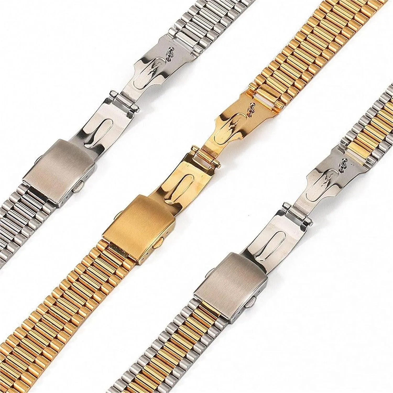 preoccupation Watch Strap Men Women Universal Metal Wrist Band Bracelet Accessories with Tool(Silver Gold,18mm) Watch Strap,Stainless Steel Watch Band Stainless Steel 