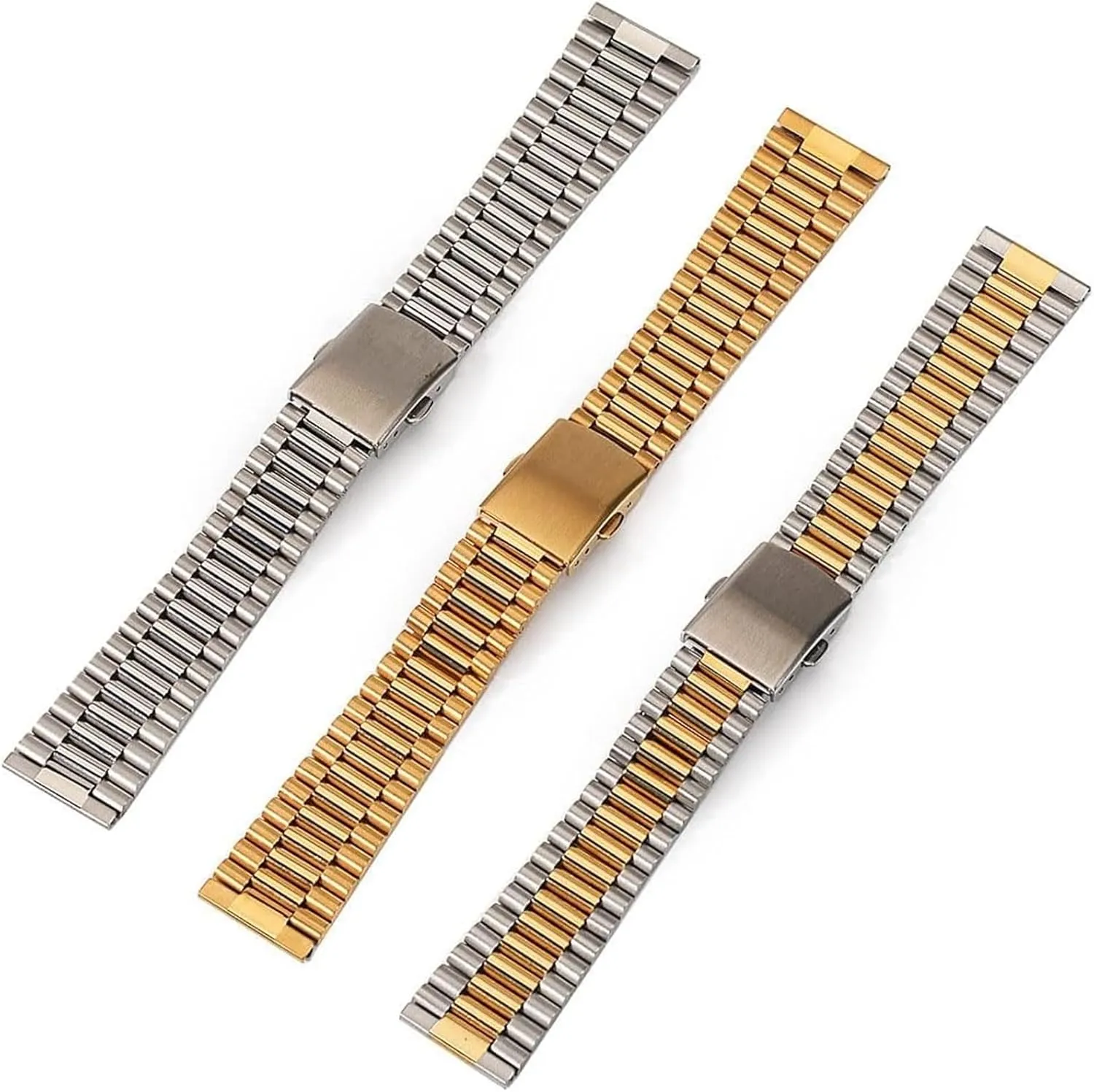 preoccupation Watch Strap Men Women Universal Metal Wrist Band Bracelet Accessories with Tool(Silver Gold,18mm) Watch Strap,Stainless Steel Watch Band Stainless Steel 