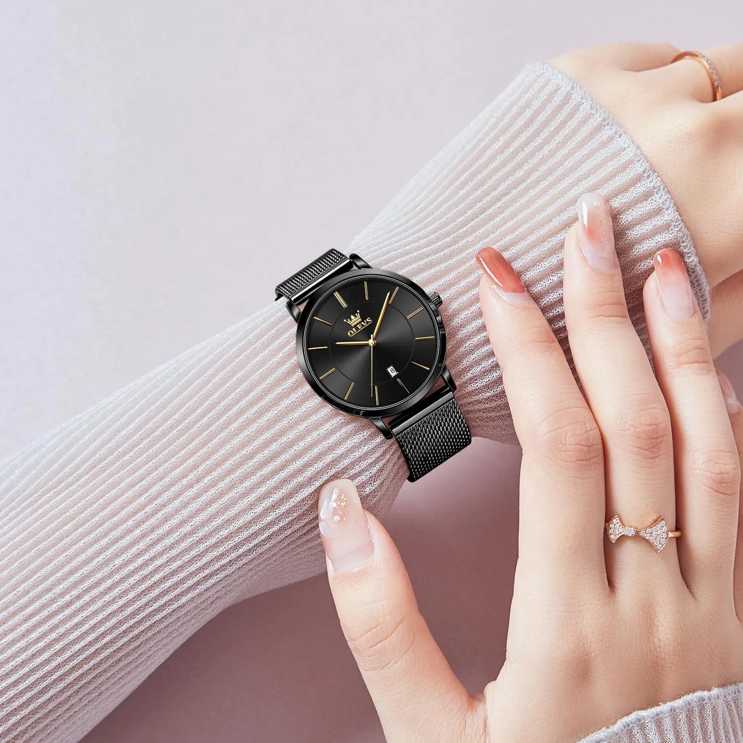 primordial steep aim perceptual oral Women Slim Thin Lightweight Watch Stainless Steel Mesh Watches Fashion Waterproof Ladies Wrist Watch Black White Blue Face,Adjustable Bracelet OLEVS Women's Watch Luxury Dress Rose Gold 