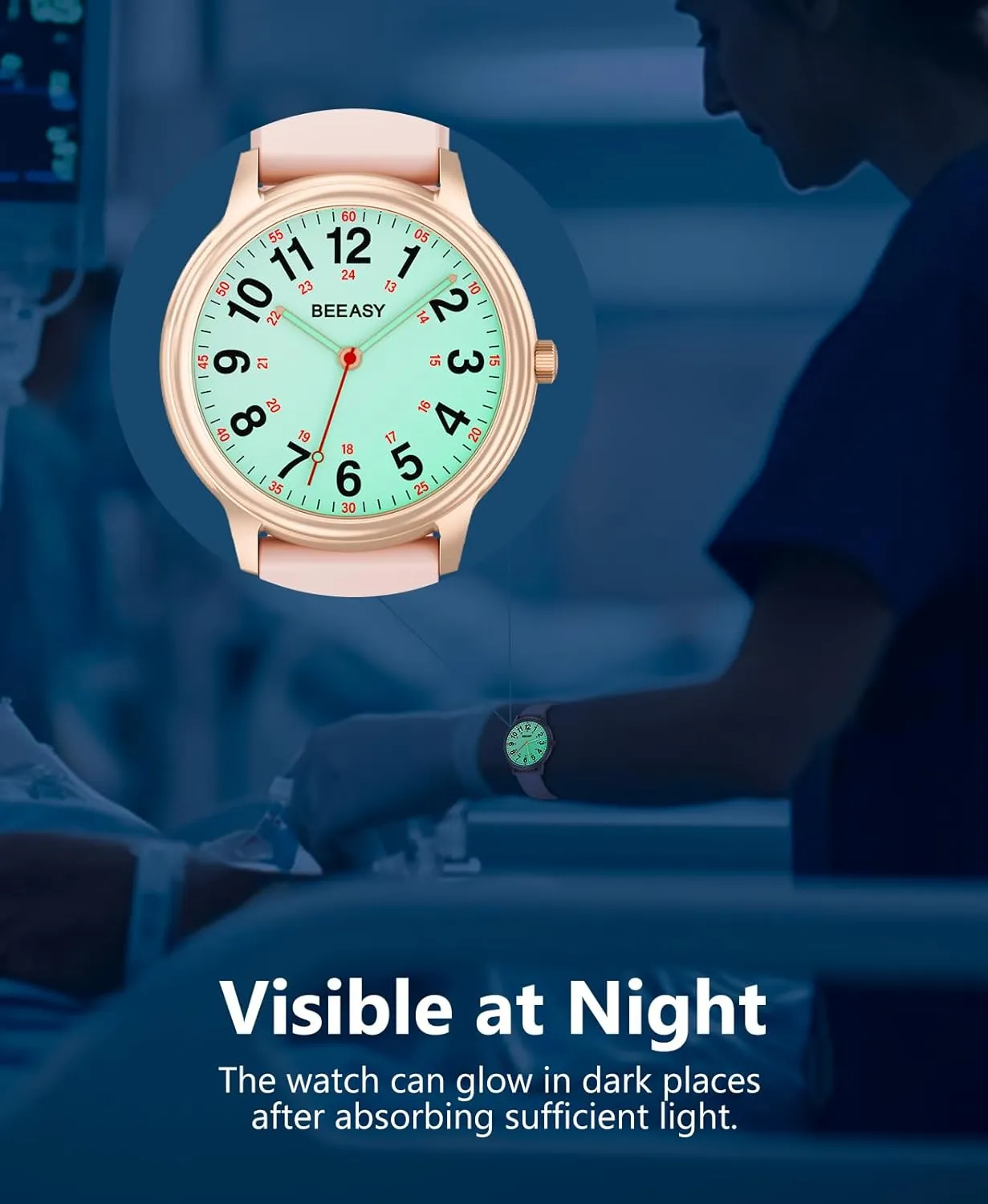 Professionals Students wintry Women Men,Watches with Second Hand Nursing 12/24 Hour, Easy Read Dial and Silicone Band, Military Time Luminouse Beeasy Nurse Watch Waterproof for Medical 