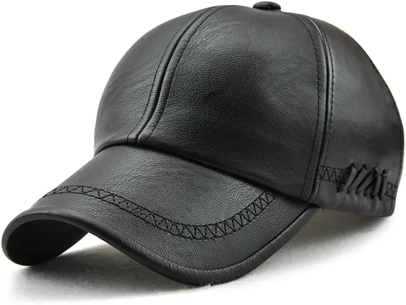 PU Leather Baseball Cap with Adjustable Buckle Plain Wide Brim Hat for Autumn routine sprout radioactive petticoat Winter Men's 