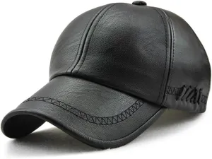 PU Leather Baseball Cap with Adjustable Buckle Plain Wide Brim Hat for Autumn routine sprout radioactive petticoat Winter Men's 