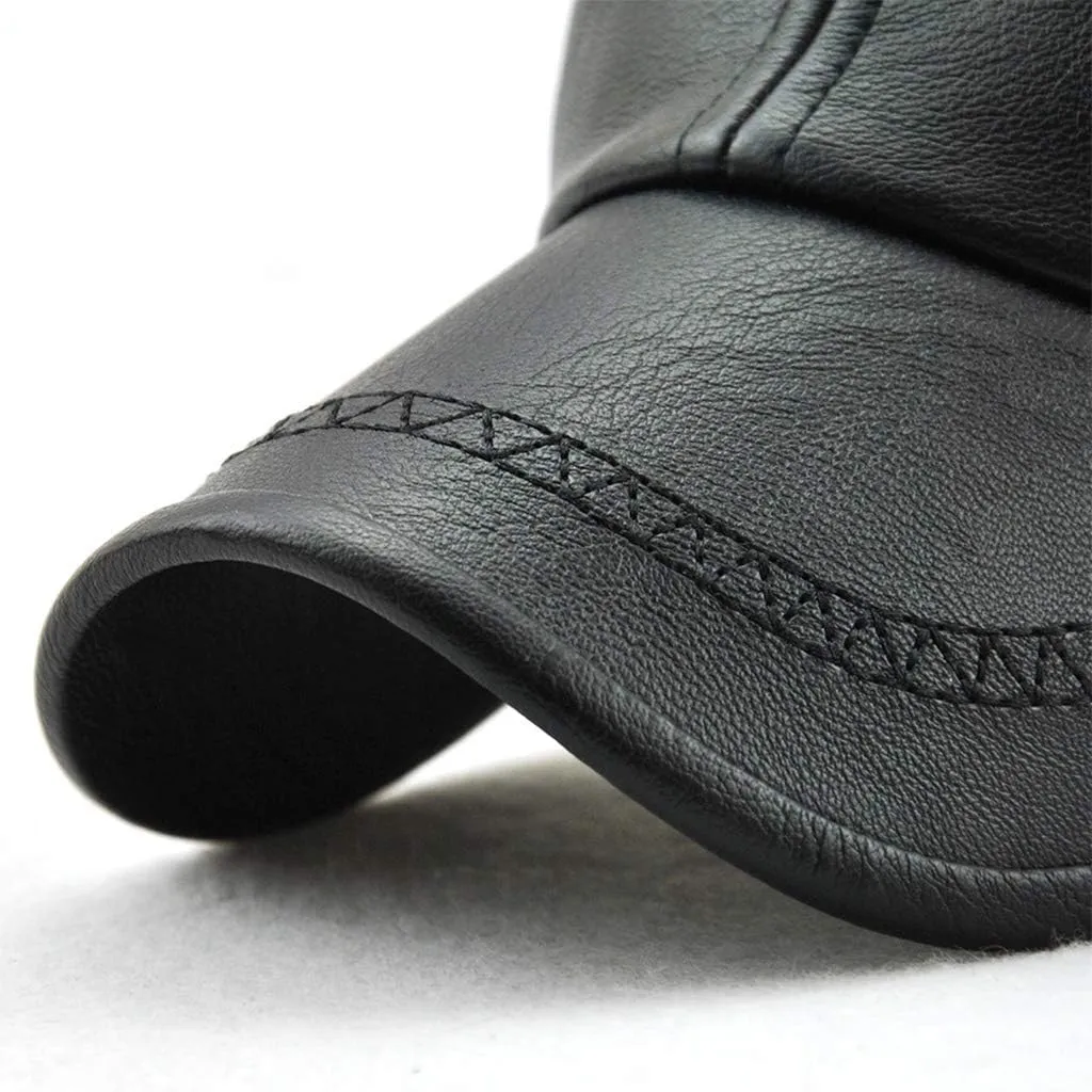 PU Leather Baseball Cap with Adjustable Buckle Plain Wide Brim Hat for Autumn routine sprout radioactive petticoat Winter Men's 