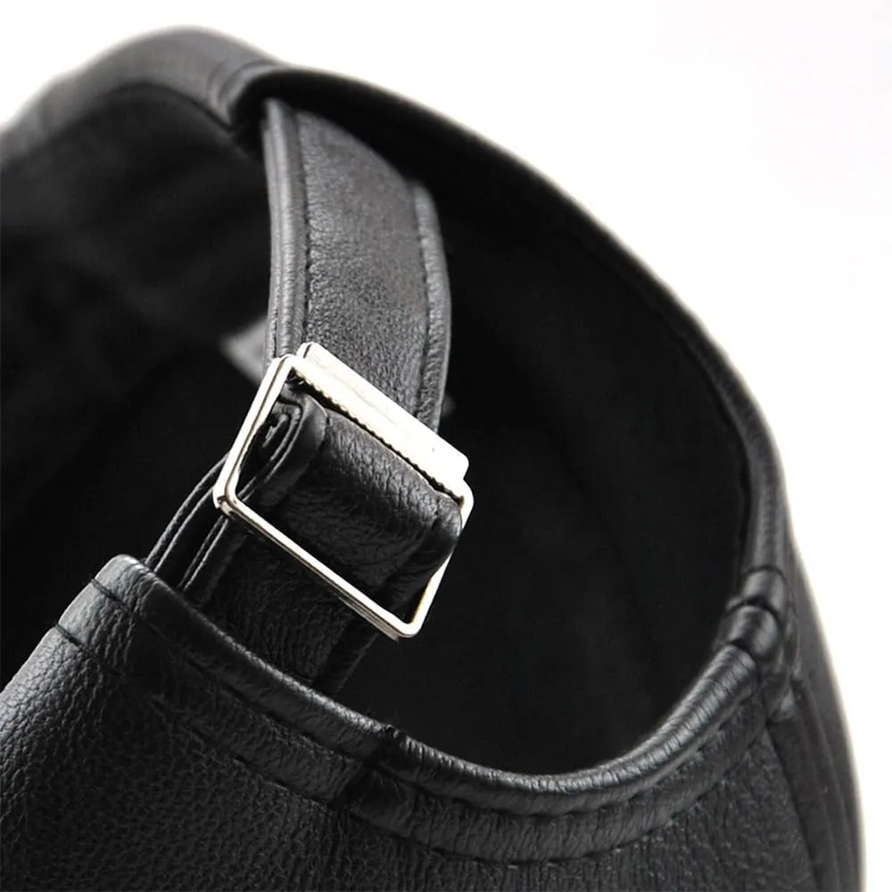 PU Leather Baseball Cap with Adjustable Buckle Plain Wide Brim Hat for Autumn routine sprout radioactive petticoat Winter Men's 