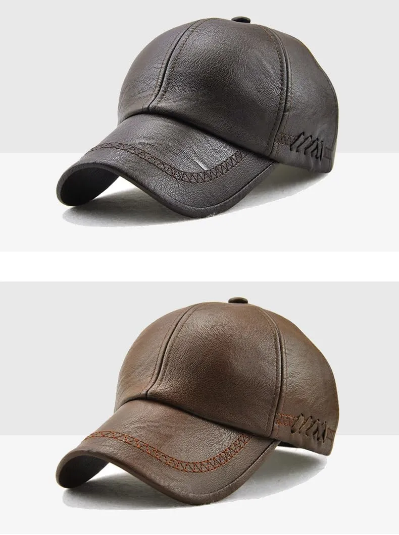 PU Leather Baseball Cap with Adjustable Buckle Plain Wide Brim Hat for Autumn routine sprout radioactive petticoat Winter Men's 
