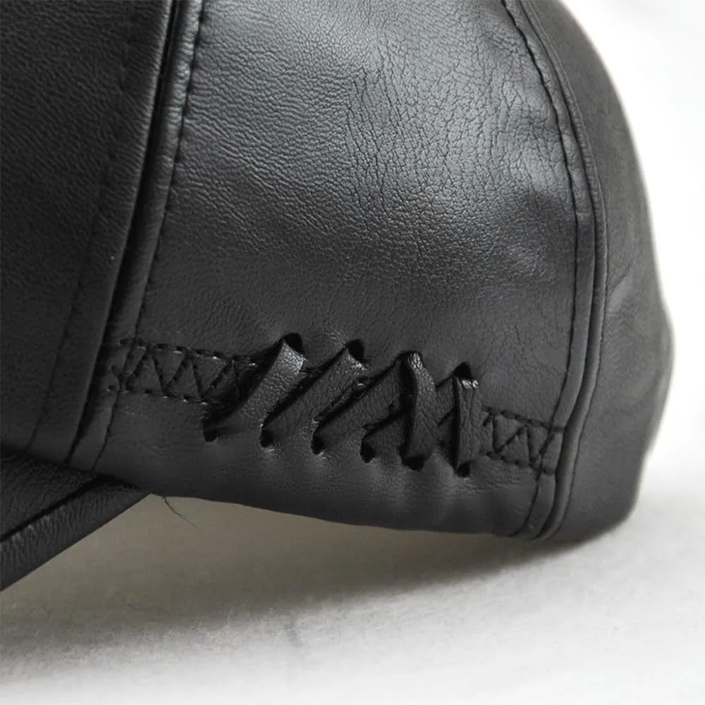 PU Leather Baseball Cap with Adjustable Buckle Plain Wide Brim Hat for Autumn routine sprout radioactive petticoat Winter Men's 
