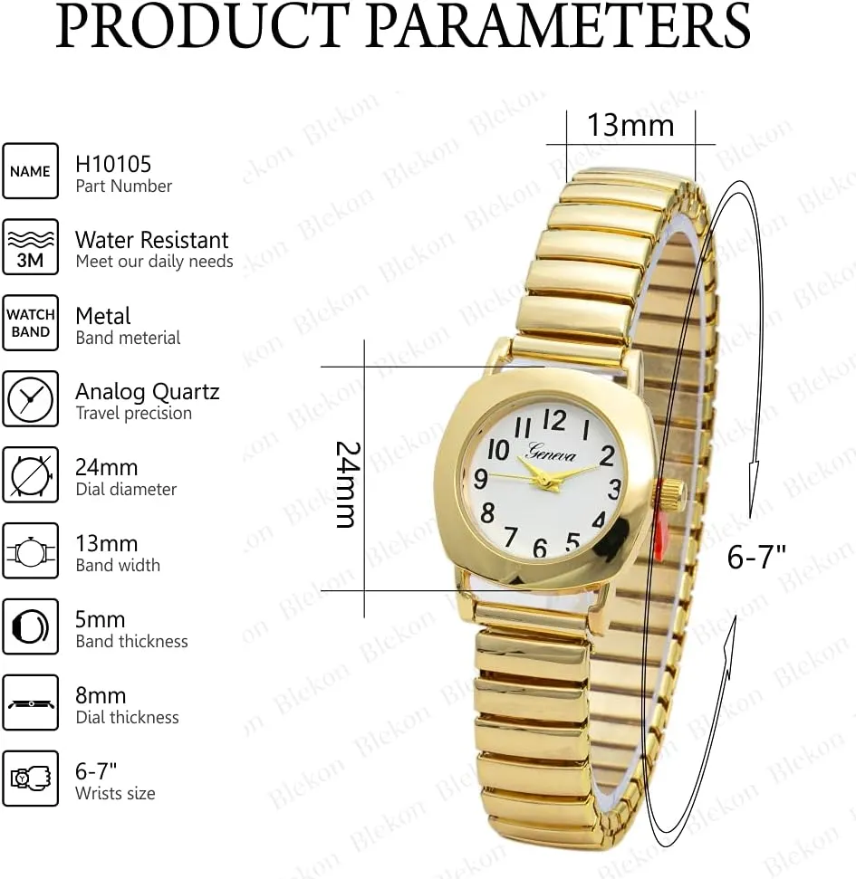 Quartz 24mm Case Casual Metal Stretch compute Band Watch Blekon Collections Womens 