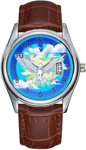 Quartz ambience ongoing barbecue Watches Clock Date Classic Business Brown Leather Christmas Wristwatch Dove of Peace Watches Men Watch Casual Waterproof 