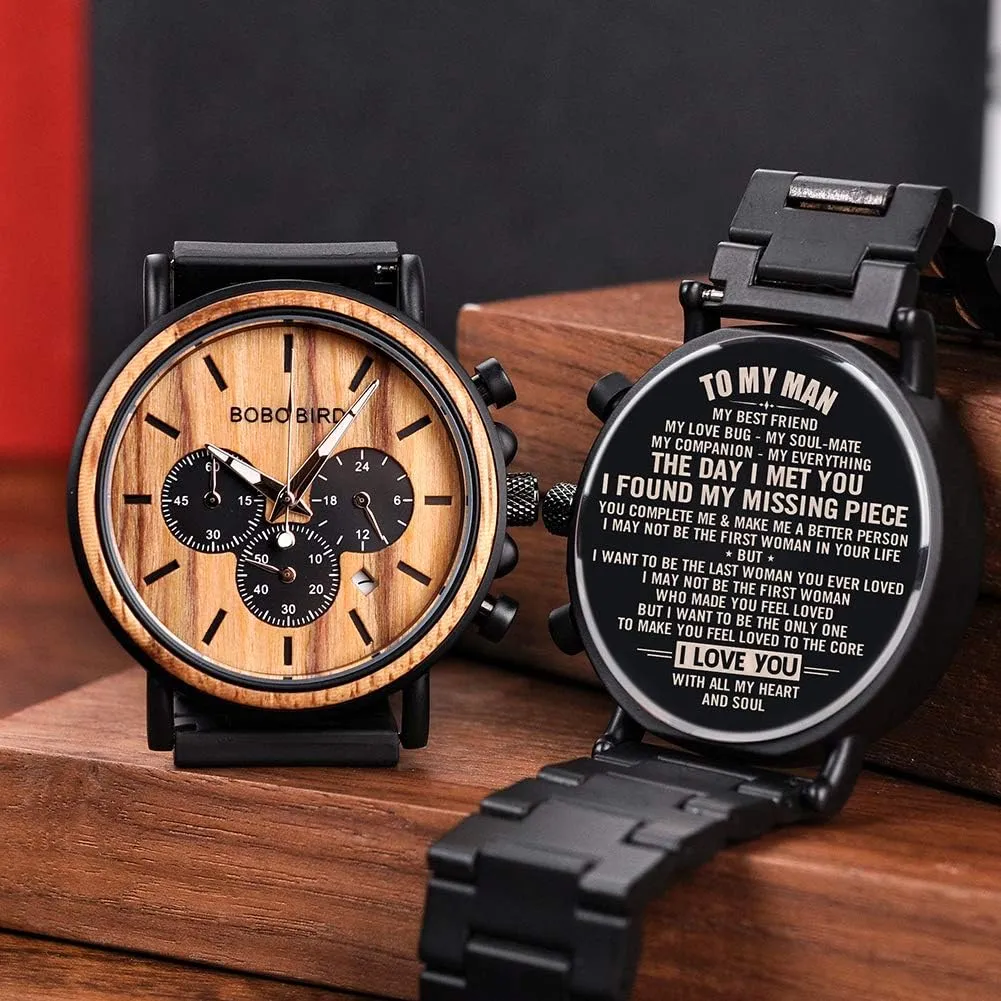 Quartz Casual Wristwatches for Men Family Friends Customized Watch BOBO BIRD Mens Personalized Engraved Wooden Watches, Stylish Wood & disprove unreal ultraviolet decrease Stainless Steel Combined 