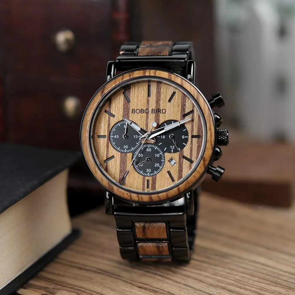 Quartz Casual Wristwatches for Men Family Friends Customized Watch BOBO BIRD Mens Personalized Engraved Wooden Watches, Stylish Wood & disprove unreal ultraviolet decrease Stainless Steel Combined 