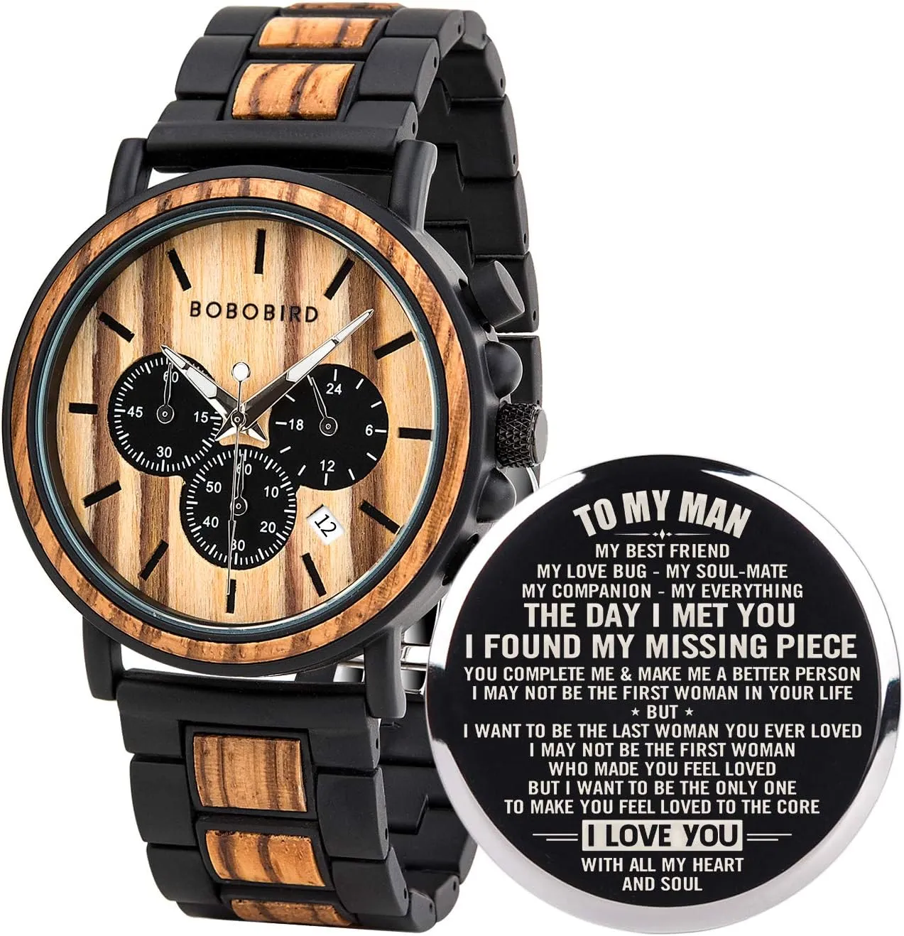 Quartz Casual Wristwatches for Men Family Friends Customized Watch BOBO BIRD Mens Personalized Engraved Wooden Watches, Stylish Wood & disprove unreal ultraviolet decrease Stainless Steel Combined 