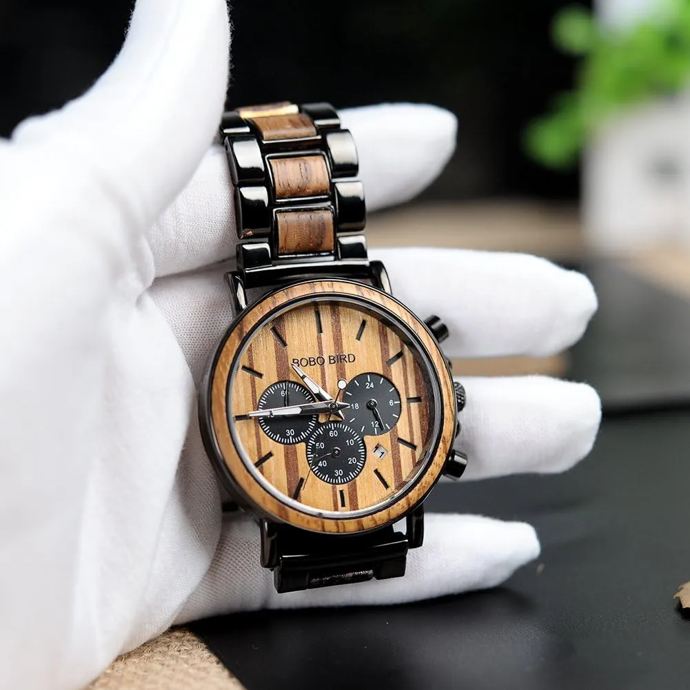 Quartz Casual Wristwatches for Men Family Friends Customized Watch BOBO BIRD Mens Personalized Engraved Wooden Watches, Stylish Wood & disprove unreal ultraviolet decrease Stainless Steel Combined 