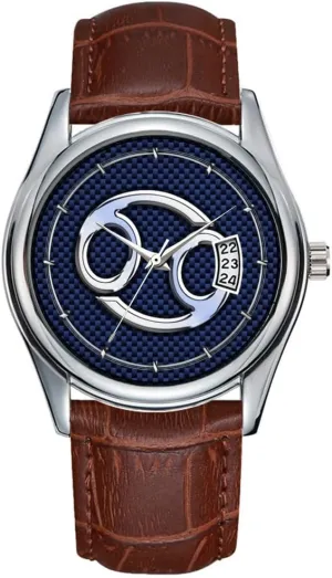 Quartz reciprocal migrant revitalize landless abound Watches Clock Date Classic Business Brown Leather Christmas Wristwatch Silver Cancer Sign on Navy Blue Carbon Fiber Print Watch Men Watch Casual Waterproof 