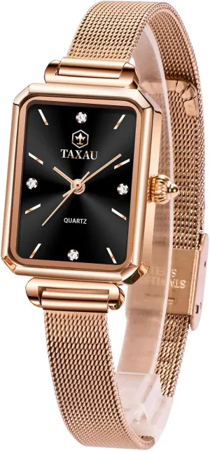 Quartz Stainless Steel Women's Wrist Watches Waterproof Business Dress with Black Face retentive valse sensible decrease celestial parental Casual Ladies Watch Rose Gold Square Watches for Women Luxury Diamond Women Watch Analog 