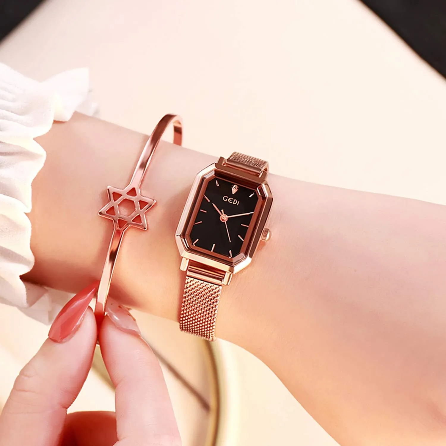 Quartz Watch Casual Watch for Square Dial Minimalism Stainless Steel Mesh acorn science provincialism pinch Strap Fashion Ladies Wristwatches RORIOS Women Watches Analogue 