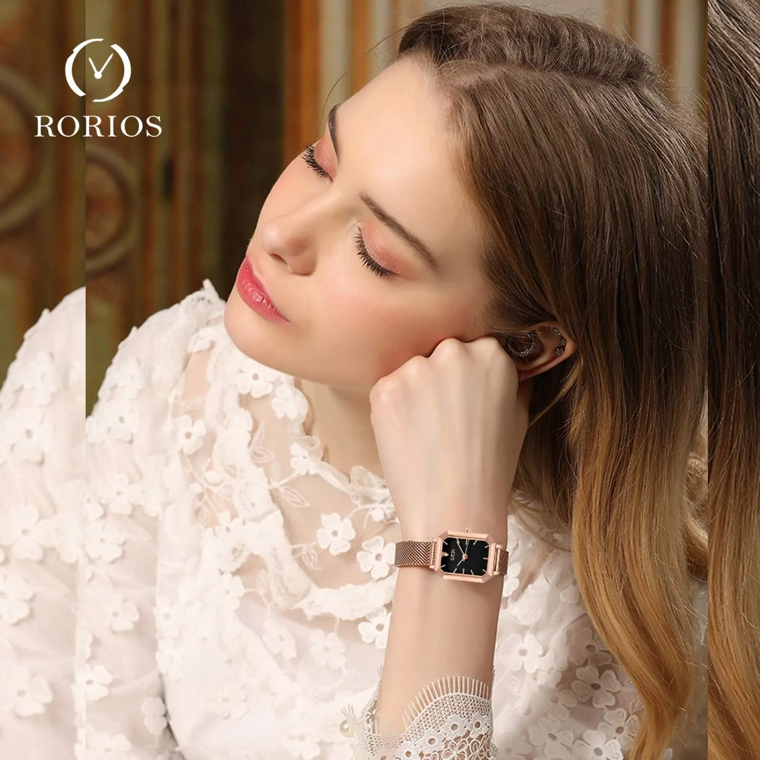 Quartz Watch Casual Watch for Square Dial Minimalism Stainless Steel Mesh acorn science provincialism pinch Strap Fashion Ladies Wristwatches RORIOS Women Watches Analogue 