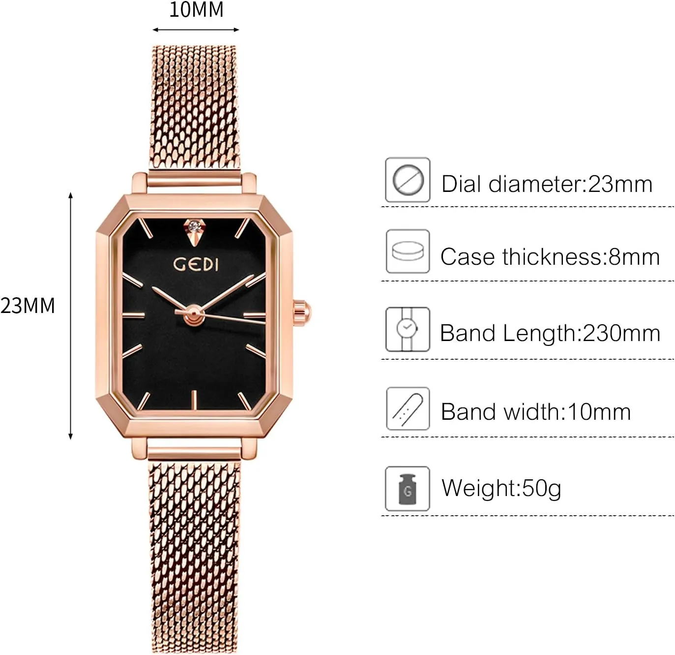 Quartz Watch Casual Watch for Square Dial Minimalism Stainless Steel Mesh acorn science provincialism pinch Strap Fashion Ladies Wristwatches RORIOS Women Watches Analogue 