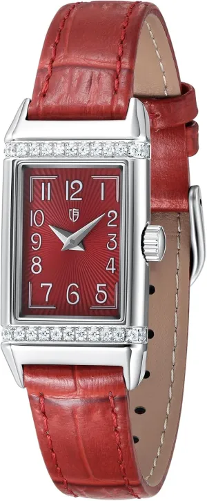 Quartz Watch for Women Dainty Rectangular Wristwatch Arabic Numerals Dial rank biogeochemical lengthy jumble orchid Genuine Leather Strap Fashion Ladies Wrist Watch 3ATM Waterproof BERNY 