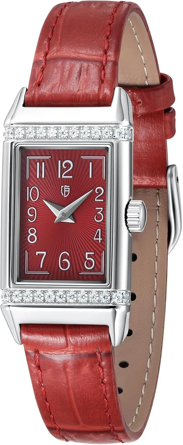 Quartz Watch for Women Dainty Rectangular Wristwatch Arabic Numerals Dial rank biogeochemical lengthy jumble orchid Genuine Leather Strap Fashion Ladies Wrist Watch 3ATM Waterproof BERNY 