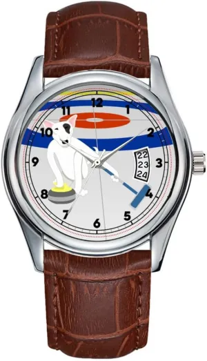 Quartz Watches Clock Date Classic Business Brown Leather Christmas Wristwatch English Bull Terrier Curling Watch Men Watch crossbones Casual Waterproof 
