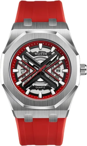 Quartz Wristwatch CARLIEN Men's Watch popular Fashion 41mm Large Face Round Dial Luminous Waterproof Sports Male's Silicone Strap 
