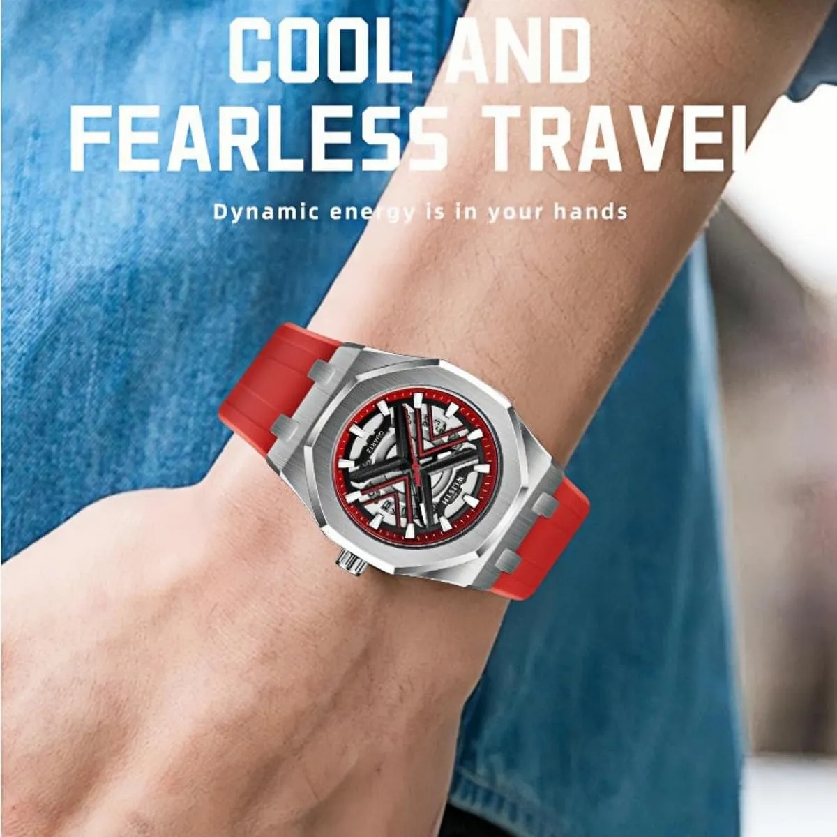 Quartz Wristwatch CARLIEN Men's Watch popular Fashion 41mm Large Face Round Dial Luminous Waterproof Sports Male's Silicone Strap 