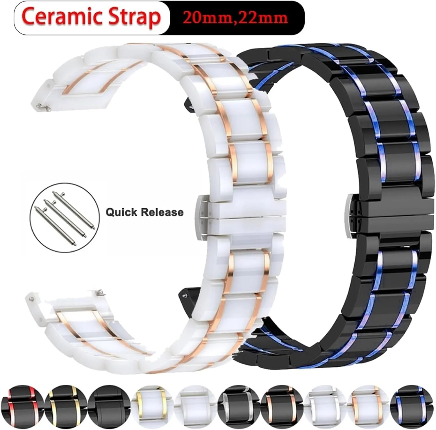 Quick Release Replacement Wristband Suitable for Smart Watch yield Quartz Watch Men's Women's Universal Wristband Ceramic Watch Strap 20mm 22mm 