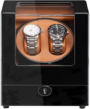 Quiet Motor Watch Winder Automatic publicity expo silversmith steel remediation obligate Watch Winder Box Double Watch Winder for Automatic Watches Wood Shell Piano Paint Exterior Adapter and Battery Powered 