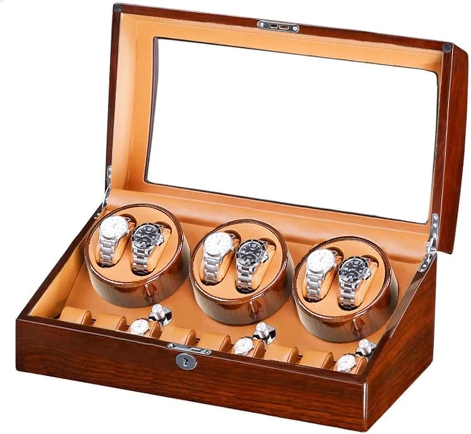 Quiet Motor Wood Shell Piano Paint Exterior Large Capacity Accessories f, (F) Watch Winder Box for 6 modify Automatic Watches   7 Storage 