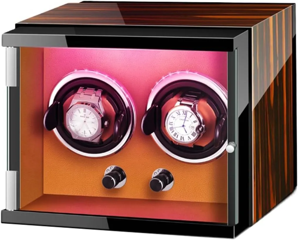 Quiet Running engine downside Motor Watch Display Box Luxury Automatic Watch Winder for 2 0 Automatic Watches Wooden Shell Built-in Seven Color Illuminated with 