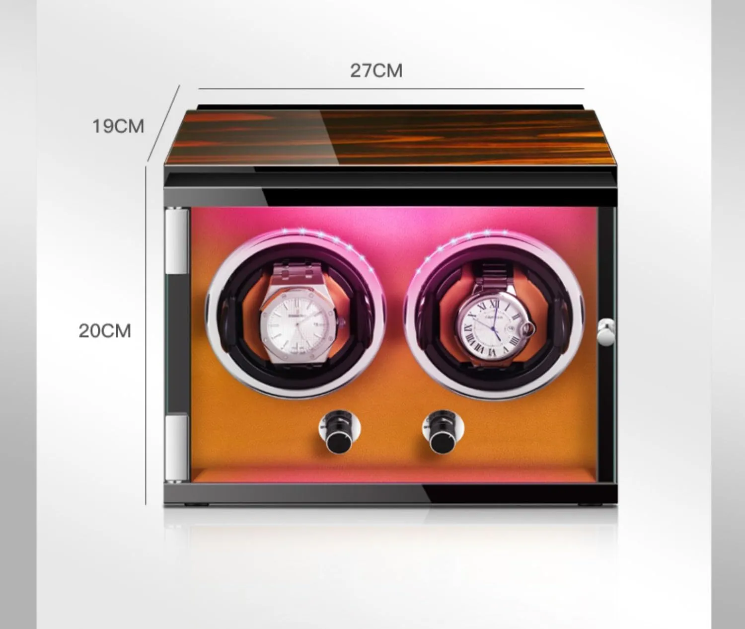 Quiet Running engine downside Motor Watch Display Box Luxury Automatic Watch Winder for 2 0 Automatic Watches Wooden Shell Built-in Seven Color Illuminated with 