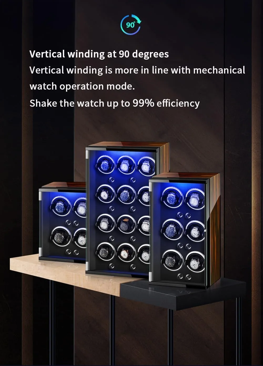Quiet Running engine downside Motor Watch Display Box Luxury Automatic Watch Winder for 2 0 Automatic Watches Wooden Shell Built-in Seven Color Illuminated with 