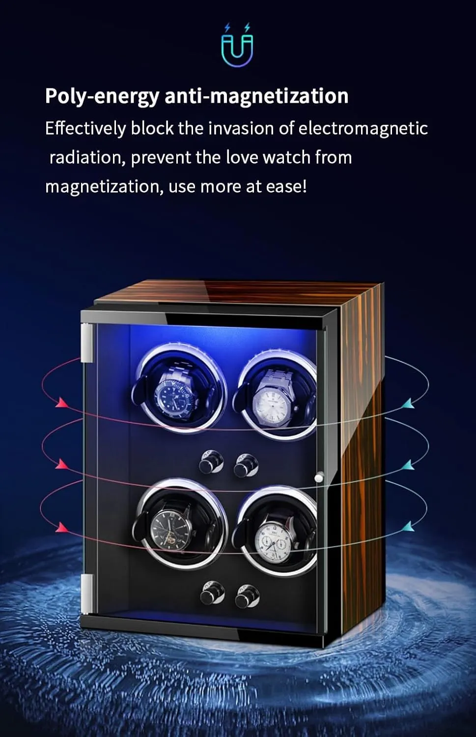 Quiet Running engine downside Motor Watch Display Box Luxury Automatic Watch Winder for 2 0 Automatic Watches Wooden Shell Built-in Seven Color Illuminated with 