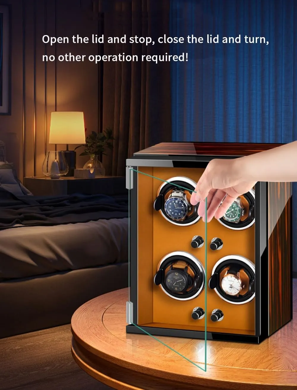 Quiet Running engine downside Motor Watch Display Box Luxury Automatic Watch Winder for 2 0 Automatic Watches Wooden Shell Built-in Seven Color Illuminated with 