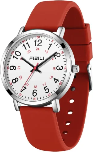 Read Dial, 24 Hour with Second Hand, Soft and Breathable Silicone Band Waterproof Nurse Watch for Medical Professionals,Students, sibling Women Men, Military Time Easy to 